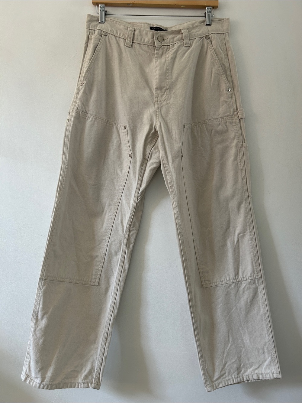 Banana Republic Straight Carpenter Pant Men's 33x32 Ecru Double Knee Canvas